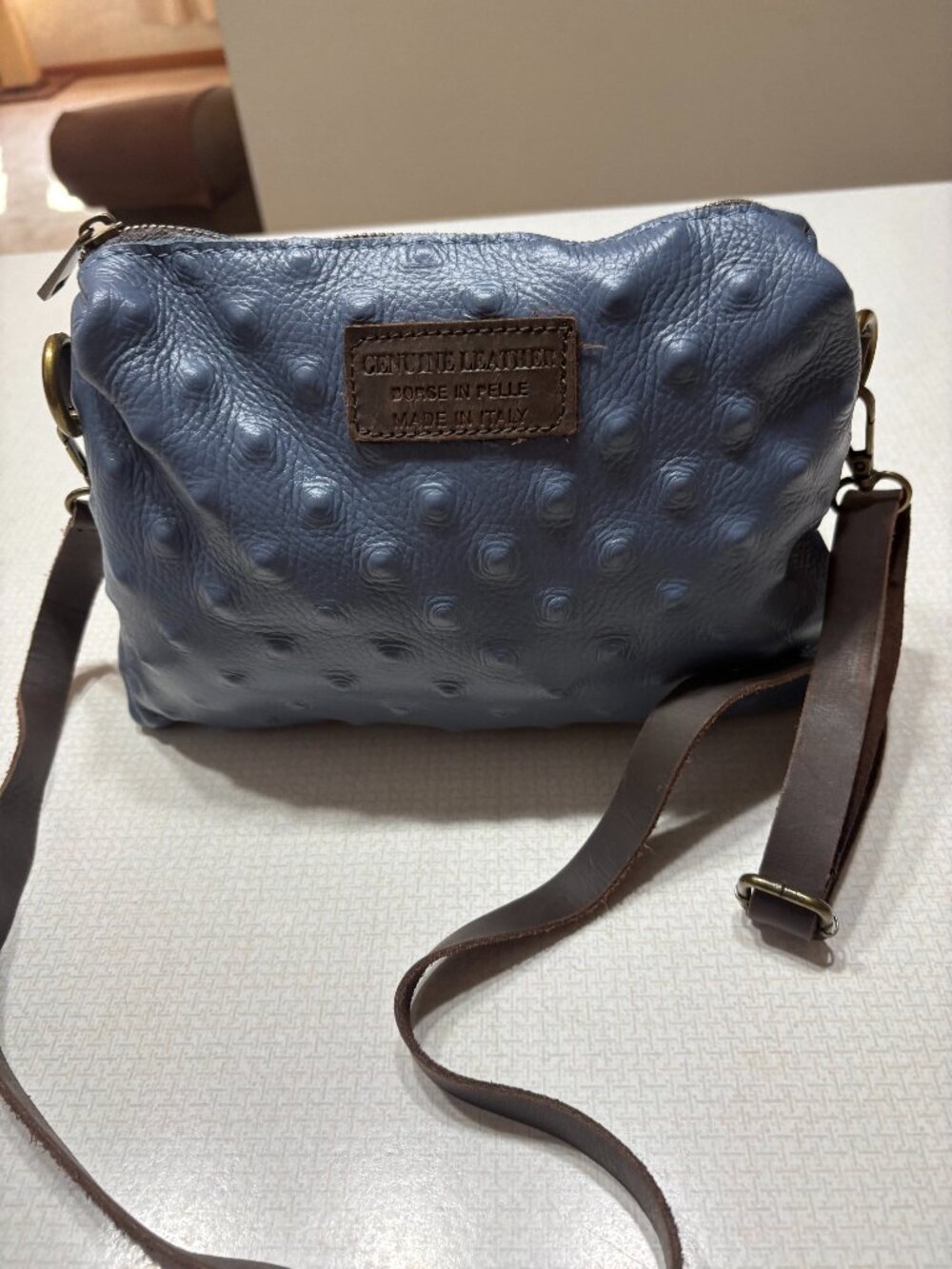 Like New Leather Borse in Pelle (from Italy) Crossbody/Shoulder in Blue Ostrich